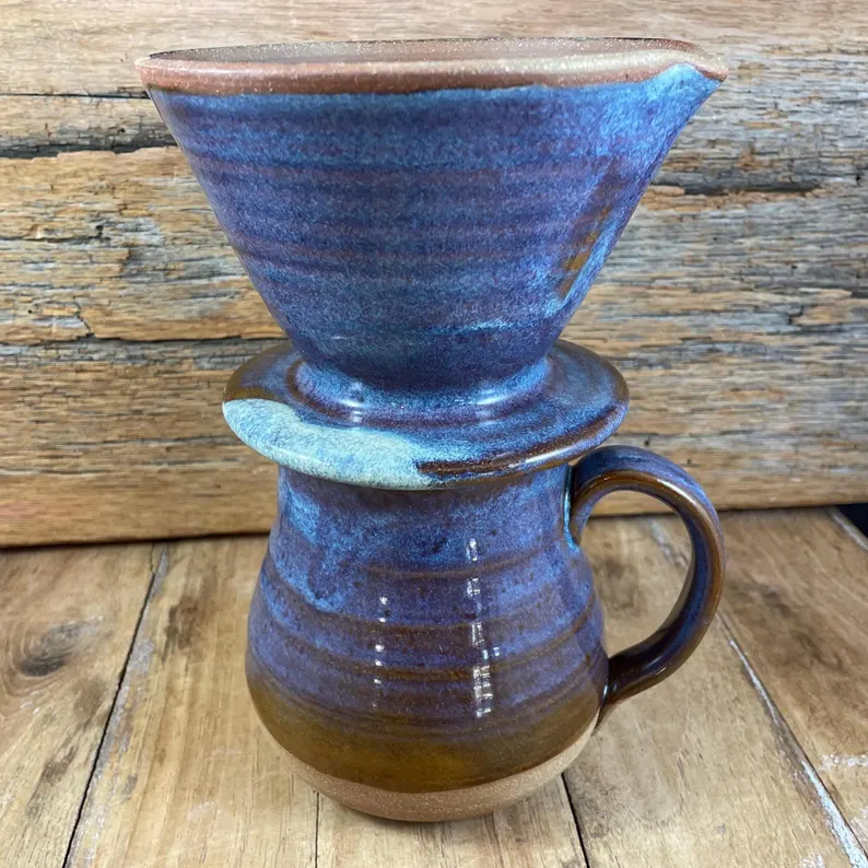 Cosmic blue pour-over coffee dripper and mug set
